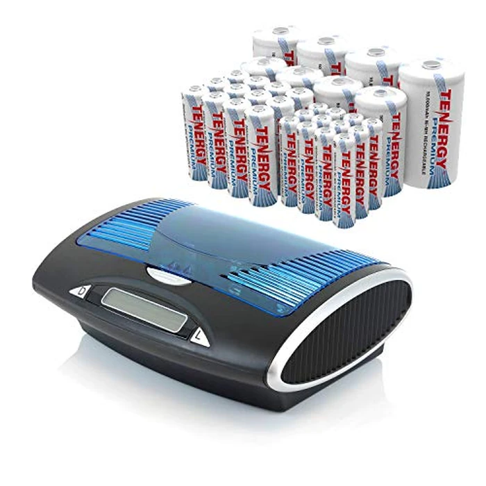 Tenergy T9688 LCD AA/AAA/C/D/9V NiMH/NiCd Battery Charger + Premium 32-Cell 1.2V NiMH Rechargeable Battery 12AA/12AAA/4C/4D Batteries by Tenergy - Used - Like New condition - US$90.67