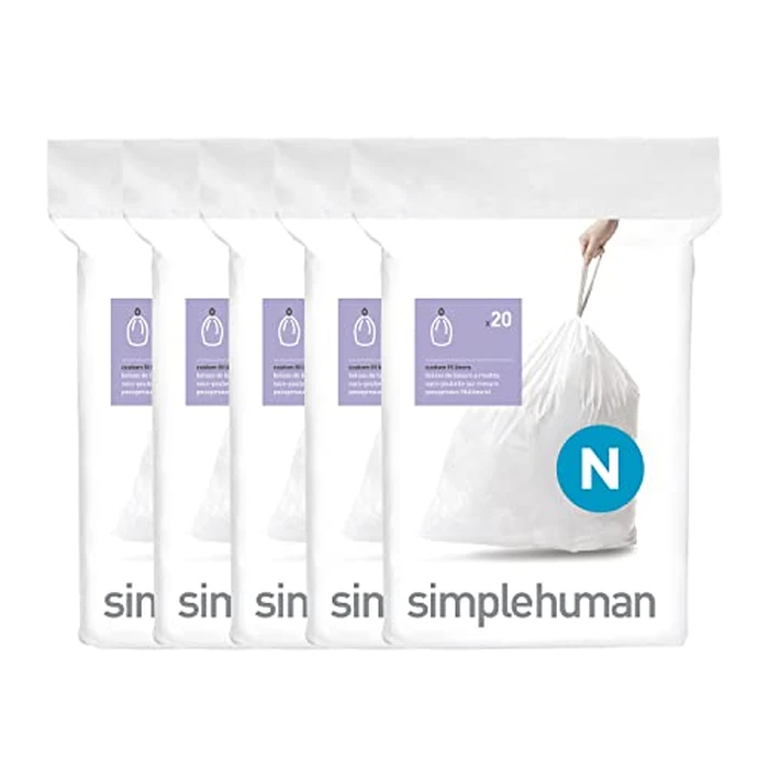 simplehuman Code N 100 Count, Dispenser Pack Custom Fit Liners, Drawstring Trash Bags, 45-50 Liter / 11.9-13.2 Gallon, White by simplehuman - Used - Very Good condition - US$24.90