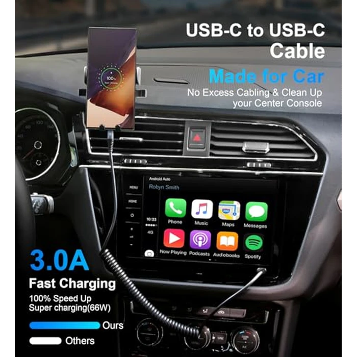 USB C to C Cable 3ft 2Pack Coiled USB C Charger Cable for Car Type C Fast Charging Cable for iPhone 17/16/15/Plus/Pro/Pro Max/Samsung Galaxy S23 by KIYODA - Image 3