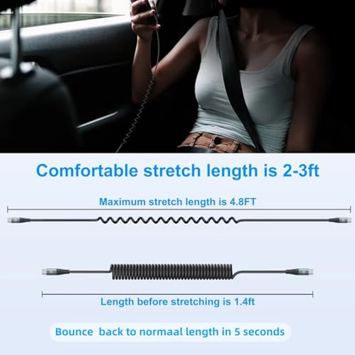 USB C to C Cable 3ft 2Pack Coiled USB C Charger Cable for Car Type C Fast Charging Cable for iPhone 17/16/15/Plus/Pro/Pro Max/Samsung Galaxy S23 by KIYODA - Image 7