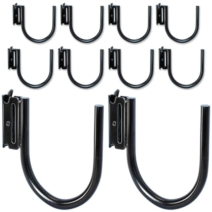 MorScan 10-Pack 4" E Track J Hooks, Heavy Duty Black Steel Hanger 1,400lbs Break Strength E-Track Tie Down Accessories for Box Truck, Enclosed Trailer, Garage, Vans, Warehouse, Workshop by MorScan - Used - Like New condition
