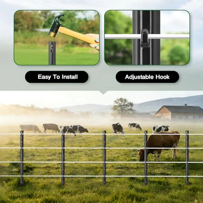 Gtongoko 4.8 Feet Heavy Duty Metal Fence Posts, 10 Pack U Channel Fence Post with Anchor Plate, Black Steel T Post for Garden, Yard, Farm, Wire Fencing by Gtongoko - Image 6