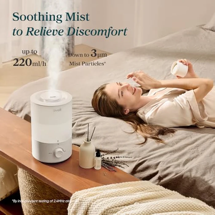 Levoit Humidifiers for Bedroom Large Room, 3L Cool Mist Top Fill Oil Diffuser for Baby Nursery and Plants, 360 Degree Nozzle, Quiet Rapid Ultrasonic Humidification for Home Whole House, White by Levoit - Image 2