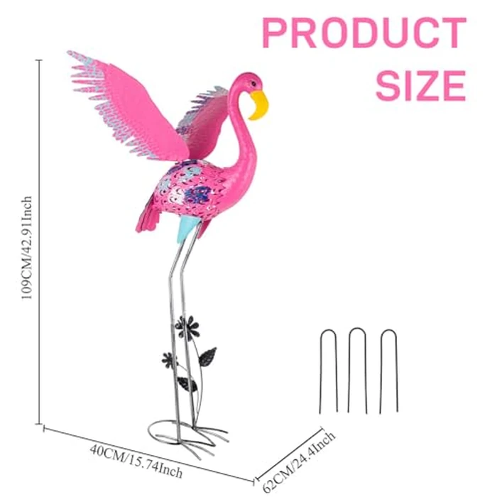 ViteenLight 42" Metal Flamingo Outdoor Statues,Garden Sculptures with Solar Light, Pink Flamingo Lawn Ornaments & Outdoor Decor for Patio, Backyard, Garden by ViteenLight - Image 4