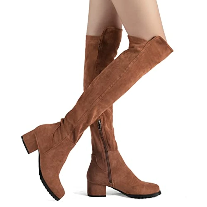 Shoe'N Tale Chunky Block Low Heel for Women Comfortable Over The Knee Thigh High Boots(9,Brown) by Shoe'N Tale - Image 3