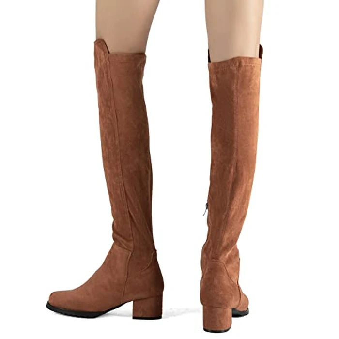 Shoe'N Tale Chunky Block Low Heel for Women Comfortable Over The Knee Thigh High Boots(9,Brown) by Shoe'N Tale - Image 6