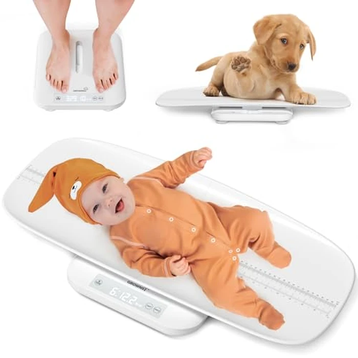 Baby Scale, Multifunctional Baby Weight Scale, Pet Scale for Puppy, Cat, Adult Scale Up to 330lbs, Accurate Digital Scale with Hold Function, 27-inch Height Measurement, 5 Units, LED Screen by GROWNSY - Image 1