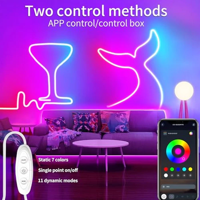 Yeewhale Neon Rope Lights，16.4ft RGB LED Strip Lights with App Control,Music Sync Flexible DIY Design,5V USB Powered Neon Lights for Bedroom,Gaming,and Party Decoration(with Adhesive Backing) by Yeewhale - Image 2