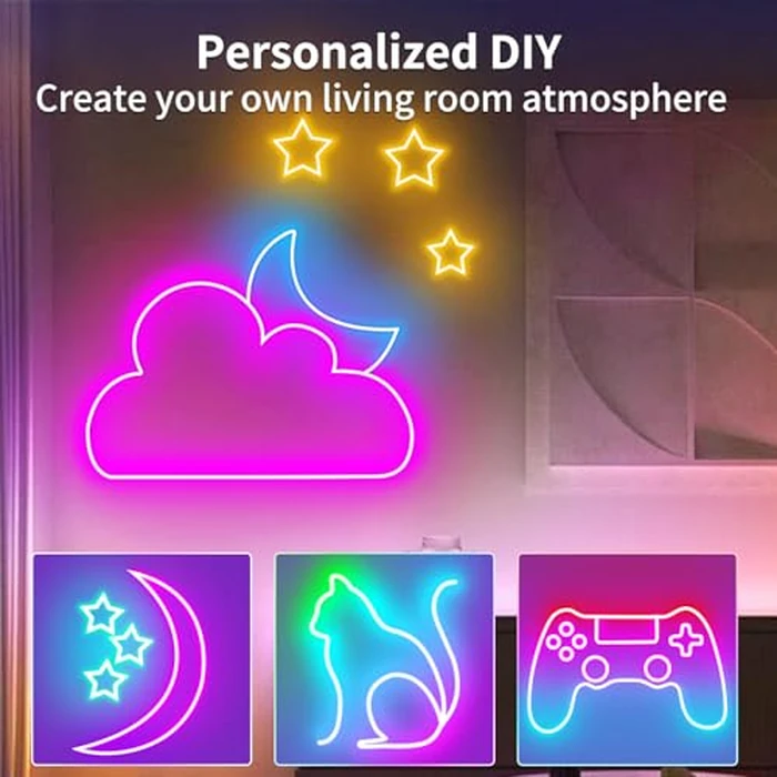 Yeewhale Neon Rope Lights，16.4ft RGB LED Strip Lights with App Control,Music Sync Flexible DIY Design,5V USB Powered Neon Lights for Bedroom,Gaming,and Party Decoration(with Adhesive Backing) by Yeewhale - Image 6