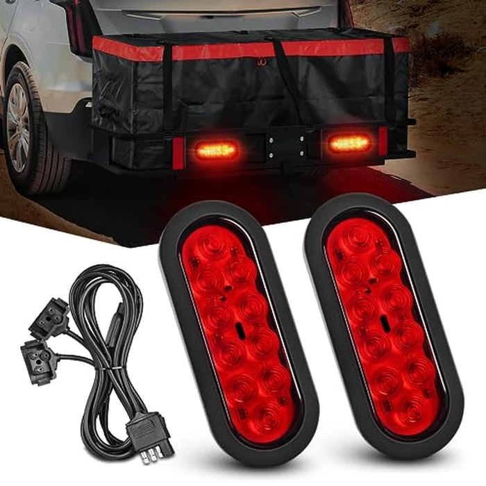 Nilight Hitch Cargo Carrier Light Kit 2PCS 6Inch Red Oval LED with Flush Mount Grommets Wire Harness Waterproof Stop Turn Signals Tail Lights for Luggage Bike Rack by Nilight - Used - Good condition