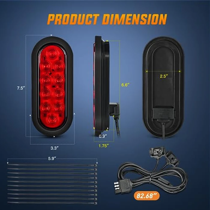 Nilight Hitch Cargo Carrier Light Kit 2PCS 6Inch Red Oval LED with Flush Mount Grommets Wire Harness Waterproof Stop Turn Signals Tail Lights for Luggage Bike Rack by Nilight - Image 2
