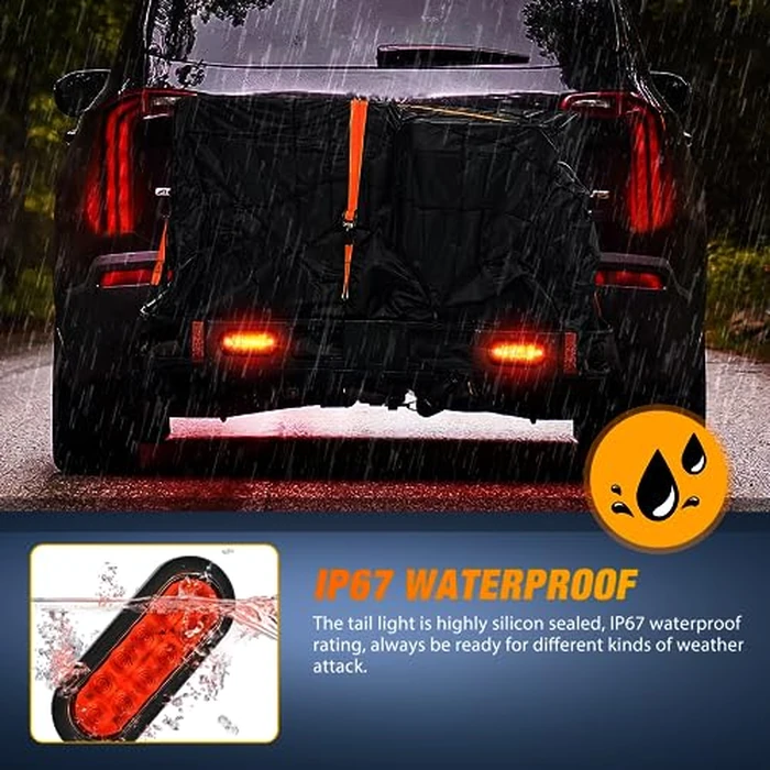 Nilight Hitch Cargo Carrier Light Kit 2PCS 6Inch Red Oval LED with Flush Mount Grommets Wire Harness Waterproof Stop Turn Signals Tail Lights for Luggage Bike Rack by Nilight - Image 8