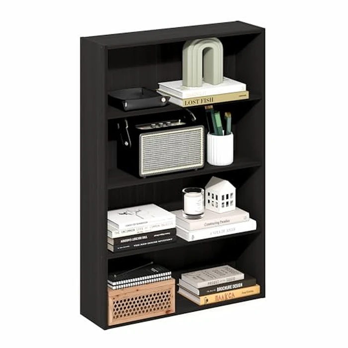 Furinno Basic Book Shelf, 4-Tier Bookcase with Open Shelf, Bookshelf, Cube Storage Organizer, 6 x 24 x 35, for Living Room, Bedroom, Home Office, Espresso by Furinno - Used - Like New condition