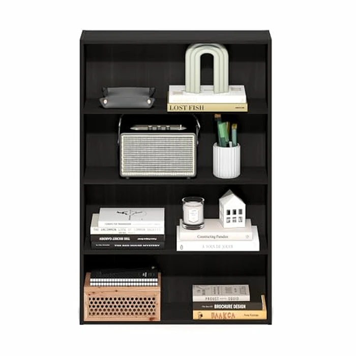 Furinno Basic Book Shelf, 4-Tier Bookcase with Open Shelf, Bookshelf, Cube Storage Organizer, 6 x 24 x 35, for Living Room, Bedroom, Home Office, Espresso by Furinno - Image 4