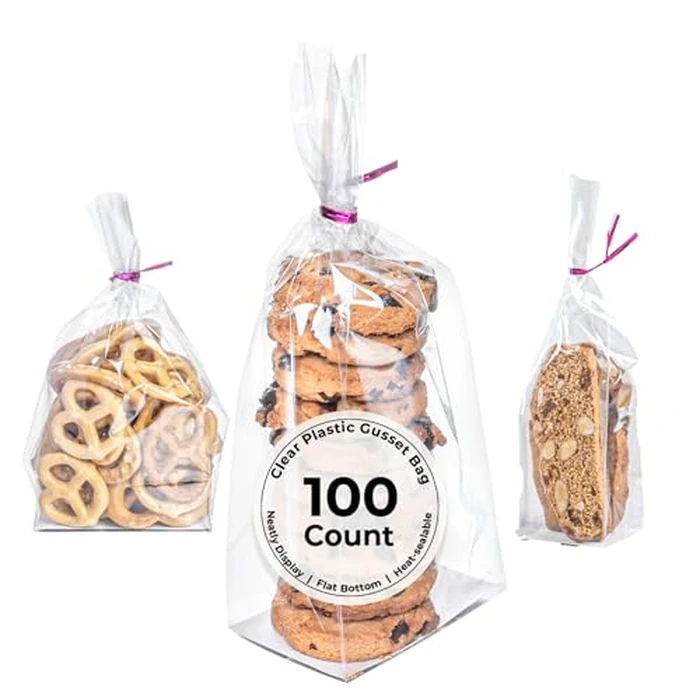 Restaurantware-Flat Bottom Heat Seal Sandwich Bags, Heat Sealable Food Bags - Gusset Bag with Paper Insert - Clear - 3 x 2 x 8 Inch - 100ct Box - Bag Tek by Restaurantware - Image 1