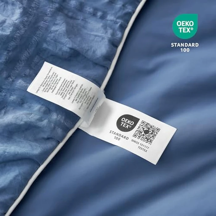 Cozy Bliss Cooling Comforter Seersucker Plaid King Size, Q-Max 0.45 Lightweight Cooling Blanket, Breathable Silk Smooth Summer Bedding Quilt for Hot Sleepers Night Sweats Denim Blue by Cozy Bliss - Image 7