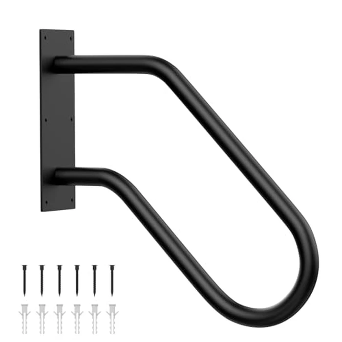 Aduanbang Wall Mount Handrail, Non-Slip U-Shape Stair Safety Grab Bar, Heavy Duty Powder Coated Metal for 1-2 Steps, Indoor/Outdoor Use, Garage Porch Garden Stair Railing - Black by Aduanbang - Used - Very Good condition - US$24.09