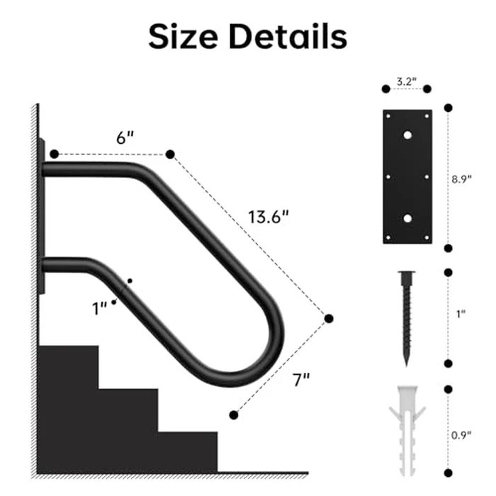 Aduanbang Wall Mount Handrail, Non-Slip U-Shape Stair Safety Grab Bar, Heavy Duty Powder Coated Metal for 1-2 Steps, Indoor/Outdoor Use, Garage Porch Garden Stair Railing - Black by Aduanbang - Image 4