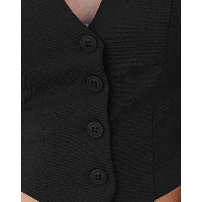 Sunborui Women's Business Button Up Sleeveless Vests Fully Lined V Neck Regular Fitted Jacket Waistcoat (Black,Small,Small) by Sunborui - Image 4