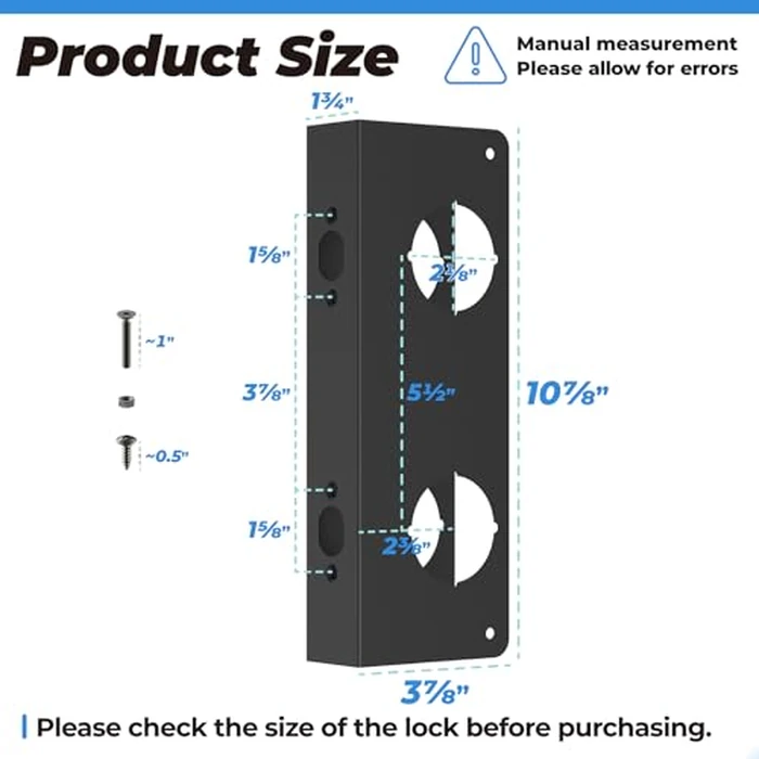 Black U 10539 Stainless Steel Lock and Door Reinforcement Plate for 1-3/4 in Thick Doors, Stainless Steel Finish for Reinforcing and Repairing Doors - 1 Pack by PalpitateC - Image 2