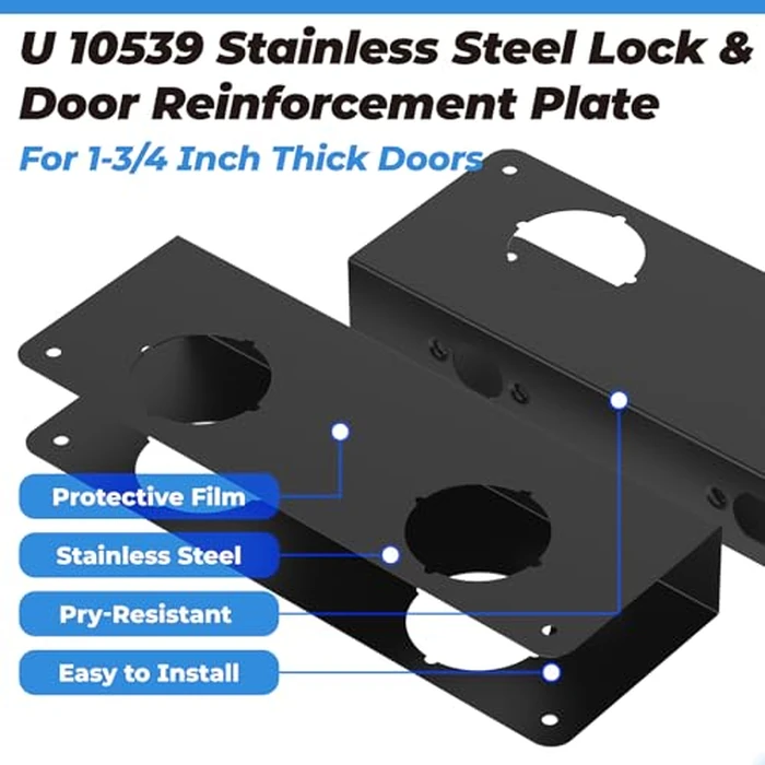 Black U 10539 Stainless Steel Lock and Door Reinforcement Plate for 1-3/4 in Thick Doors, Stainless Steel Finish for Reinforcing and Repairing Doors - 1 Pack by PalpitateC - Image 5