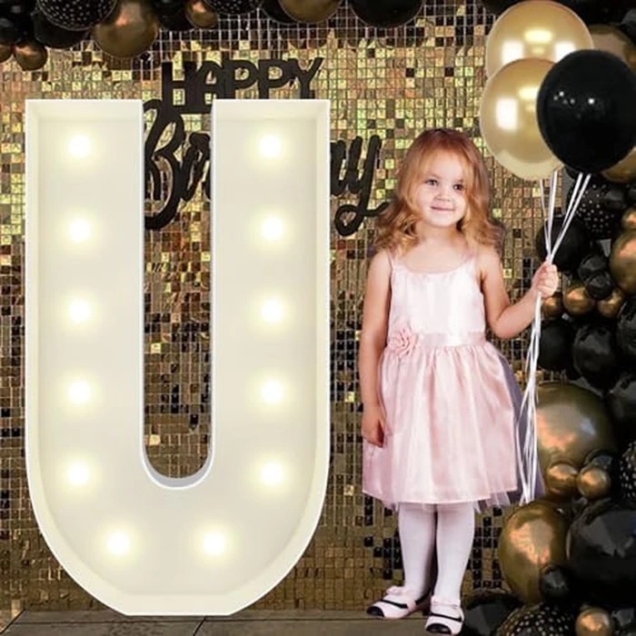 4FT Marquee Light Up Letters U, Big Marquee Letter for Baby Shower Birthday Engagement Wedding Marry Me Party Decor by JoyBox Design - Used - Very Good condition - US$26.82