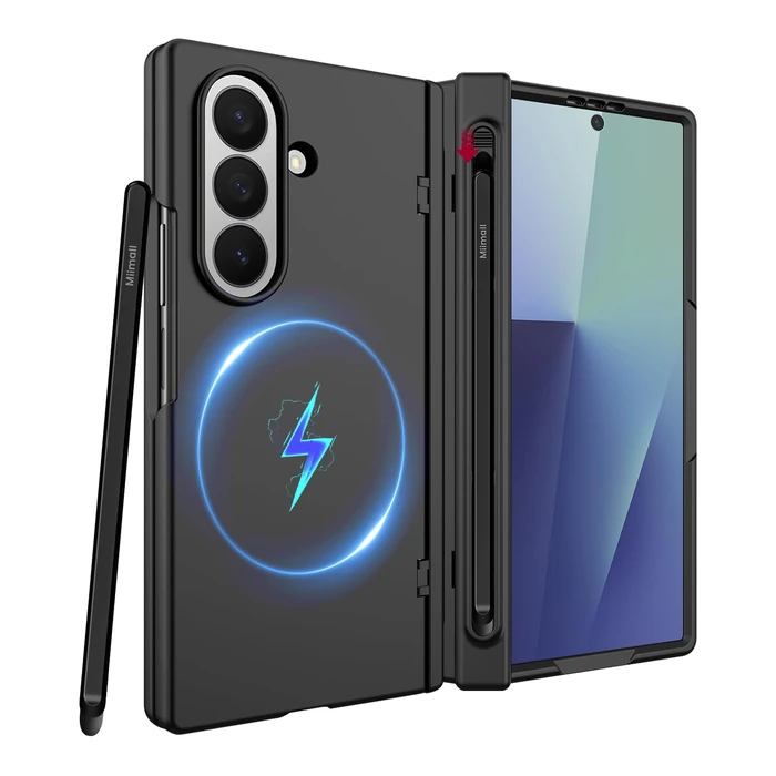 Miimall Magnetic for Samsung Galaxy Z Fold 7 Case with Pen, [Compatible with Magsafe][S Pen Holder & Hinge Protection & Screen Protector] Ultra Slim Thin Full Cover Phone Case for Z7 Fold7 5G Black by Miimall - Used - Like New condition - US$16.20