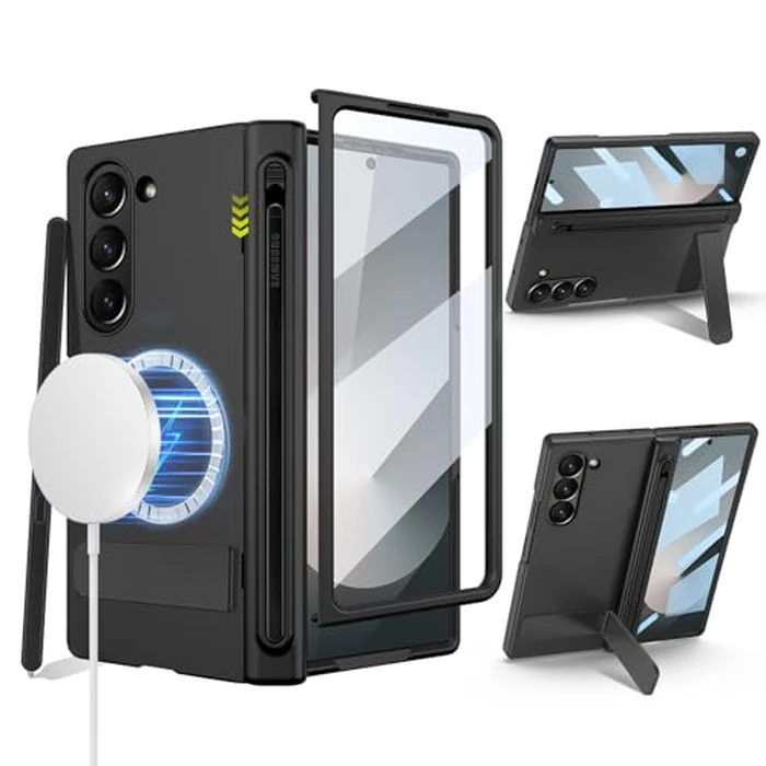 liuziyi for Samsung Galaxy Z Fold 6 Case with Integrate Thinner Pen Holder, Built in Screen Protector, for Round Shape Magsafe Accessories, Adjustable Metal Stand, Magnetic 2024, Clear by liuziyi - Used - Acceptable condition