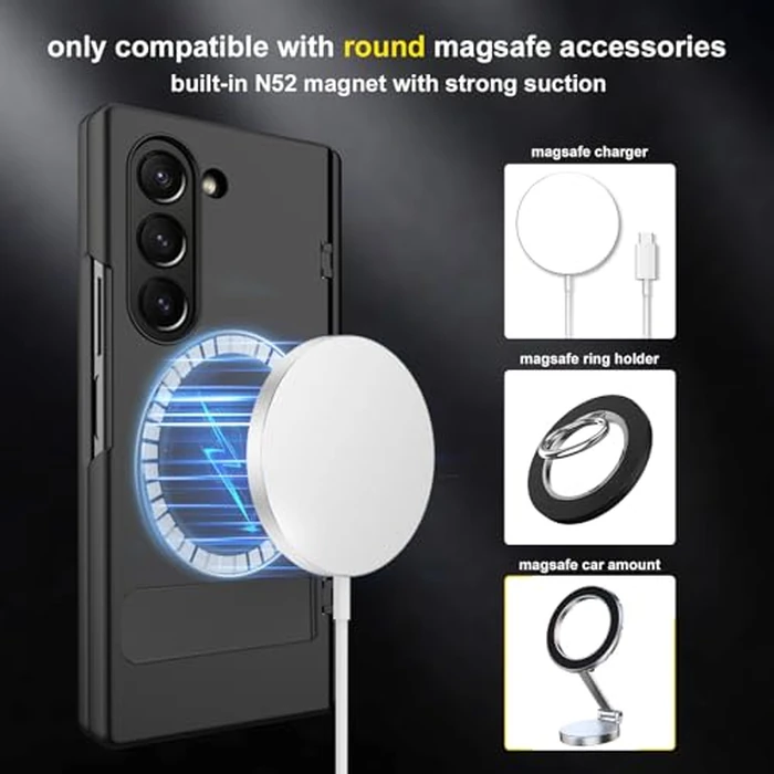 liuziyi for Samsung Galaxy Z Fold 6 Case with Integrate Thinner Pen Holder, Built in Screen Protector, for Round Shape Magsafe Accessories, Adjustable Metal Stand, Magnetic 2024, Clear by liuziyi - Image 4