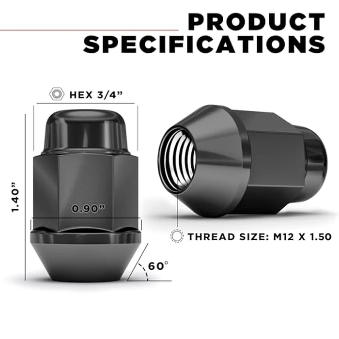 White Knight 1707SBK-20AM 12mm x 1.50 Thread Size Black Chrome Bulge Acorn Lug Nut, 20-Pack by White Knight - Image 2
