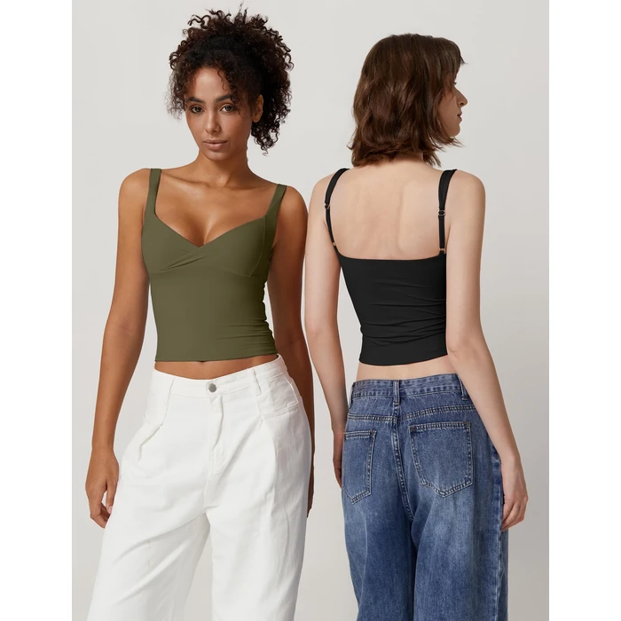 QINSEN Womens V Neck T-Shirts Going Out Tank Tops Sleeveless Slim Fit Y2K Cami Shirt Black M by QINSEN - Image 9