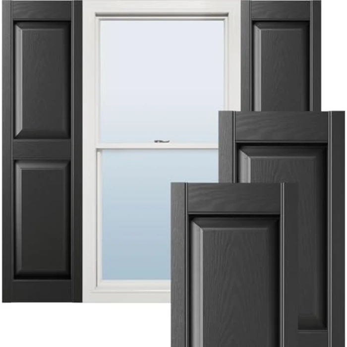 14 3/4"W x 43"H Lifetime Vinyl, Standard Two Equal Panels, Raised Panel Shutters, w/Installation Shutter-Lok's & Matching Screws (Per Pair), Black by Ekena Millwork - Used - Like New condition
