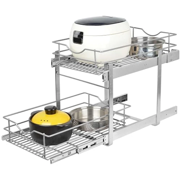 LOVKIT 2 Tier Pull Out Cabinet Organizer, Soft Close Pull Out Cabinet Organizer, Slide Out Shelf For Kitchen Base Cabinet, Bathroom, and Pantry, Pull Out Drawer (2 Tier (8½"W x 22"D)) by LOVKIT - Image 1