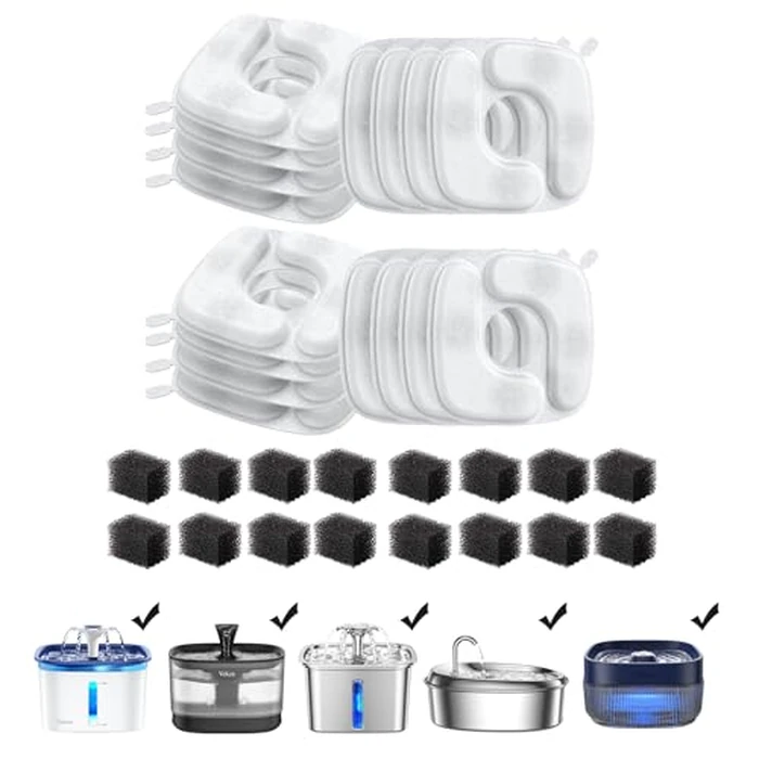 Veken Cat Water Fountain Filters, 16 Pack Replacement Filters & 16 Pack Replacement Pre-Filter Sponges Set for 50oz, 84oz, 95oz or 108oz Automatic Pet Fountain Dog Water Dispenser by Veken - Used - Like New condition - US$23.91