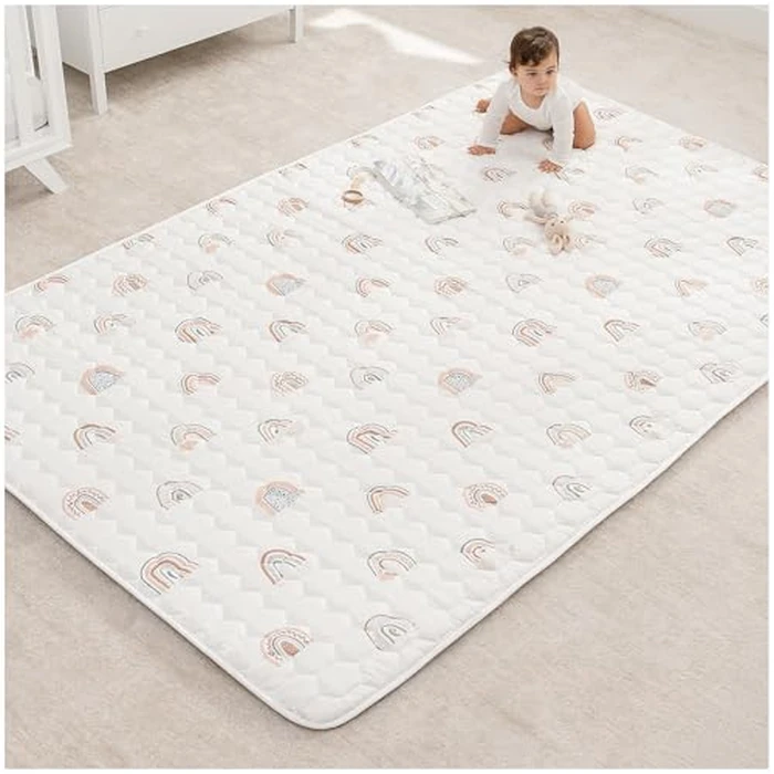 Comfy Cubs Kids Play Mat, Rectangle 152.5 x 245 cm - 0+ Months, Large Soft Baby Mat with Non-Slip Bottom - Safe, Plush Quilted Surface for Kids Playtime, Tummy Time, and Comfort - Rainbow by Comfy Cubs - Used - Very Good condition - CA$87.29