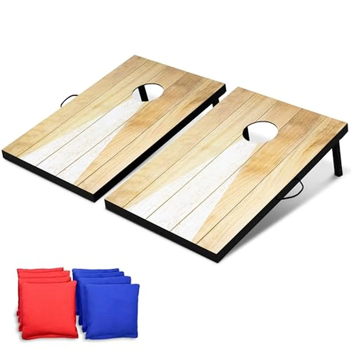 GoSports 3 x 2 ft Cornhole Board Set - Portable Outdoor Toss Game for Adults & Family - Includes Set of 8 Bean Bags with Built-in Storage - Bright Rustic by GoSports - Used - Very Good condition