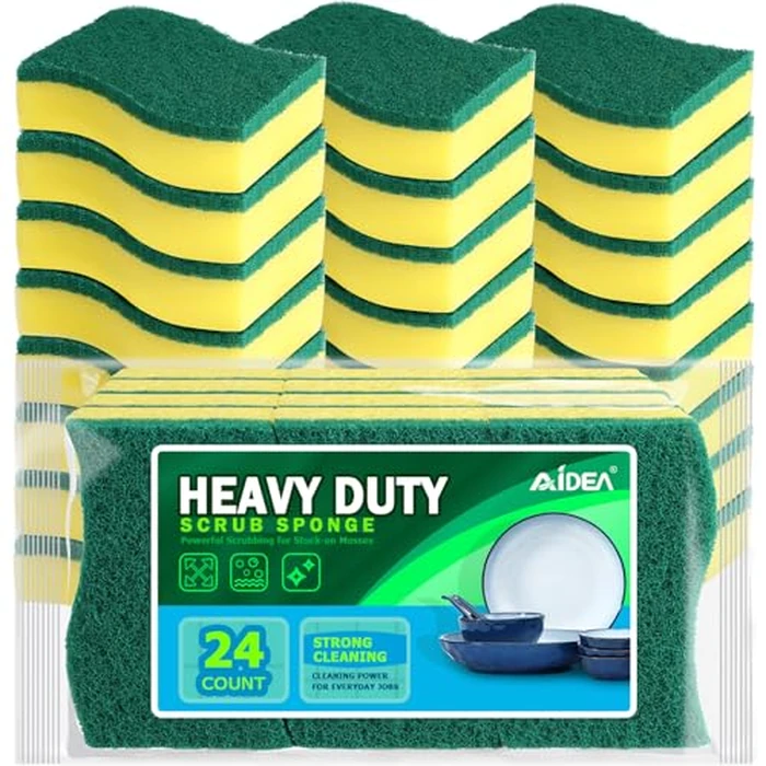 AIDEA Sponges Kitchen, 24 Pack Heavy Duty Dish Sponge, Cleaning Dish Scrubber Sponge for Home and Kitchen, Stink-Free Cleaning Supplies for Pots, Pans by AIDEA - Used - Very Good condition