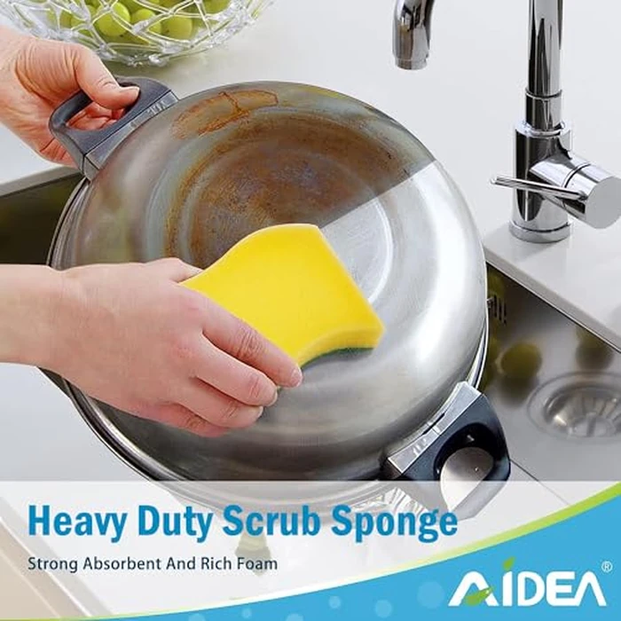 AIDEA Sponges Kitchen, 24 Pack Heavy Duty Dish Sponge, Cleaning Dish Scrubber Sponge for Home and Kitchen, Stink-Free Cleaning Supplies for Pots, Pans by AIDEA - Image 5