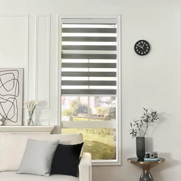 Joydeco Cordless Zebra Blinds for Windows, Dual Layer Free-Stop Zebra Shades Privacy Light Control for Day and Night, Light Filtering Sheer Blinds for Indoor Windows (Grey, 46" W x 75" H) by Joydeco - Image 6