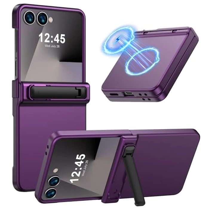 KJSK for Samsung Galaxy Z Flip 7 Case,Built-in Kickstand,Slim Shockproof Matte Protection,Anti Yellowing,Built-in Hinge Protection,Purple by KJSK - Used - Acceptable condition - US$19.74