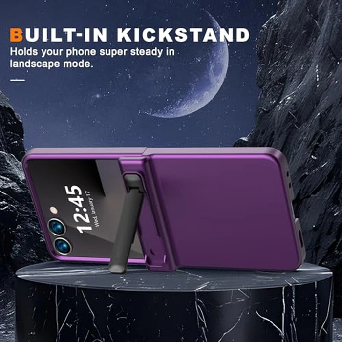 KJSK for Samsung Galaxy Z Flip 7 Case,Built-in Kickstand,Slim Shockproof Matte Protection,Anti Yellowing,Built-in Hinge Protection,Purple by KJSK - Image 6