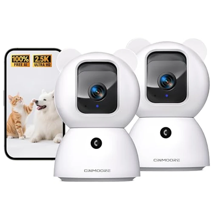 CINMOORE 2.5K Indoor Camera 2pack, Free AI Person/Pet/Cry Detection, 4MP Baby/Dog/Cat/Pet Camera Indoor with Phone App, Pan Tilt WiFi Cameras for Home Security, Night Vision, Full Duplex Audio by CINMOORE - Image 1