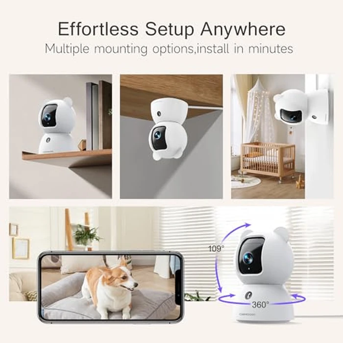 CINMOORE 2.5K Indoor Camera 2pack, Free AI Person/Pet/Cry Detection, 4MP Baby/Dog/Cat/Pet Camera Indoor with Phone App, Pan Tilt WiFi Cameras for Home Security, Night Vision, Full Duplex Audio by CINMOORE - Image 8
