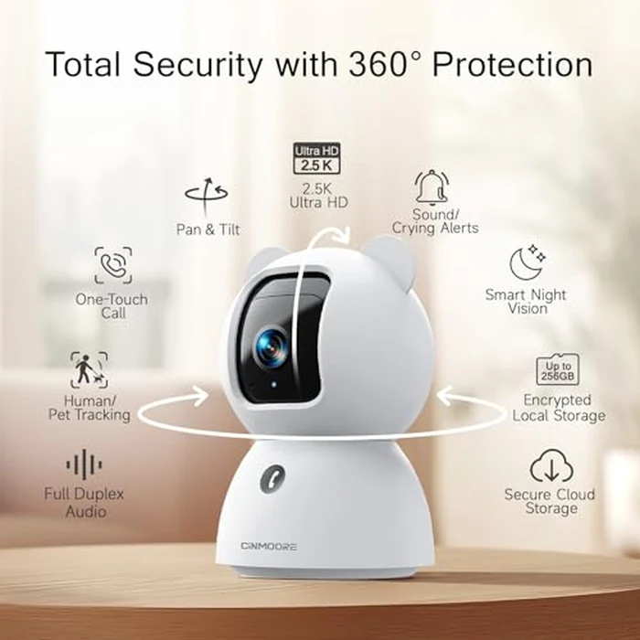 CINMOORE 2.5K Indoor Camera 2pack, Free AI Person/Pet/Cry Detection, 4MP Baby/Dog/Cat/Pet Camera Indoor with Phone App, Pan Tilt WiFi Cameras for Home Security, Night Vision, Full Duplex Audio by CINMOORE - Image 9