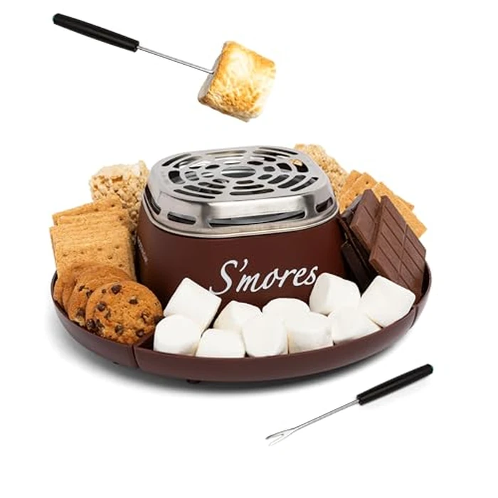Nostalgia Tabletop Indoor Electric S'mores Maker - Smores Kit With Marshmallow Roasting Sticks and 4 Trays for Graham Crackers, Chocolate, and Marshmallows - Movie Night Supplies - Brown by Nostalgia - Image 1