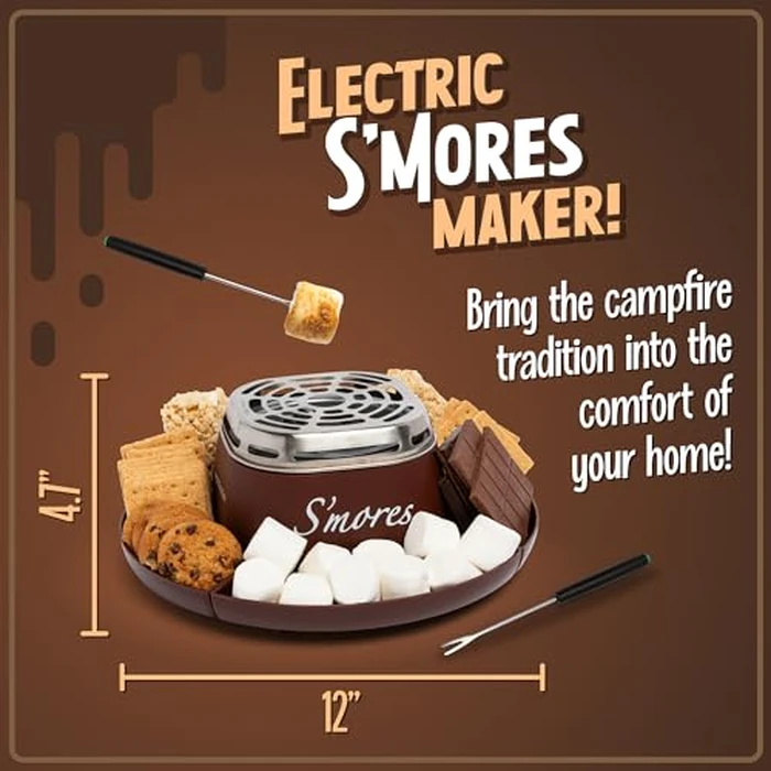 Nostalgia Tabletop Indoor Electric S'mores Maker - Smores Kit With Marshmallow Roasting Sticks and 4 Trays for Graham Crackers, Chocolate, and Marshmallows - Movie Night Supplies - Brown by Nostalgia - Image 2