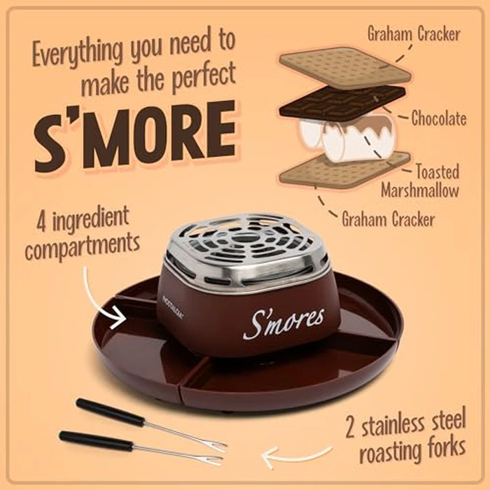 Nostalgia Tabletop Indoor Electric S'mores Maker - Smores Kit With Marshmallow Roasting Sticks and 4 Trays for Graham Crackers, Chocolate, and Marshmallows - Movie Night Supplies - Brown by Nostalgia - Image 4