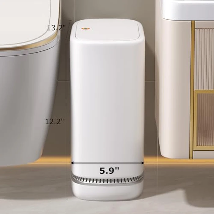 O-MART Bathroom Trash Can with Lid, Slim 3.2 Gallon Vacuum adsorption Garbage Bin, Narrow Press Top Waste Basket for Odor Control & Dog Proof for Bathroom Bedroom Office Home by O-MART - Image 4