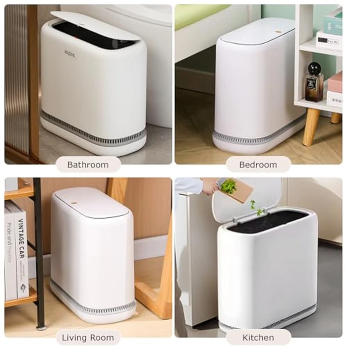 O-MART Bathroom Trash Can with Lid, Slim 3.2 Gallon Vacuum adsorption Garbage Bin, Narrow Press Top Waste Basket for Odor Control & Dog Proof for Bathroom Bedroom Office Home by O-MART - Image 6