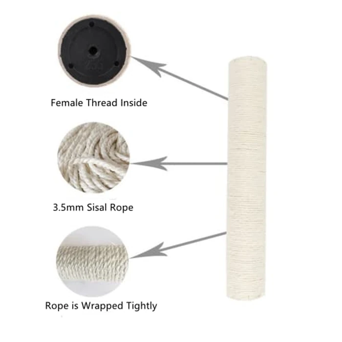 SHENGOCASE 2-Pack 17.7" L, Ø 2.75" Cat Tree Tower Accessories Replacement Post with M8 Bolt, DIY Cat Scratching Post Replacement Part Pole by SHENGOCASE - Image 4